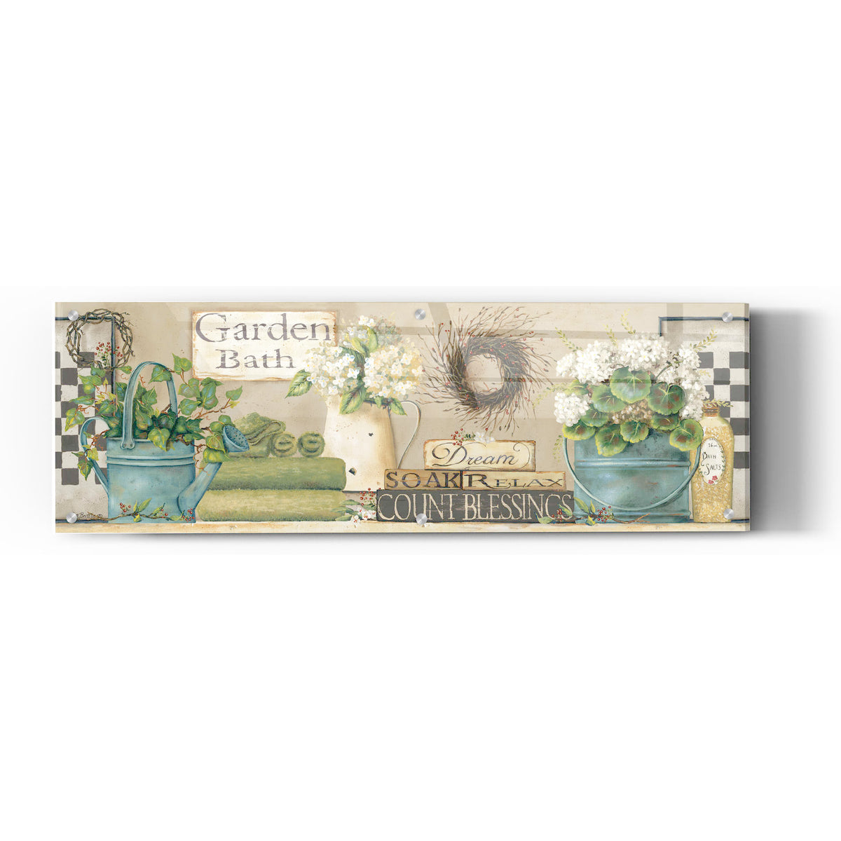 Epic Art 'Garden Bath, Dream-Soak-Relax' by Pam Britton, Acrylic Glass Wall Art,36x12