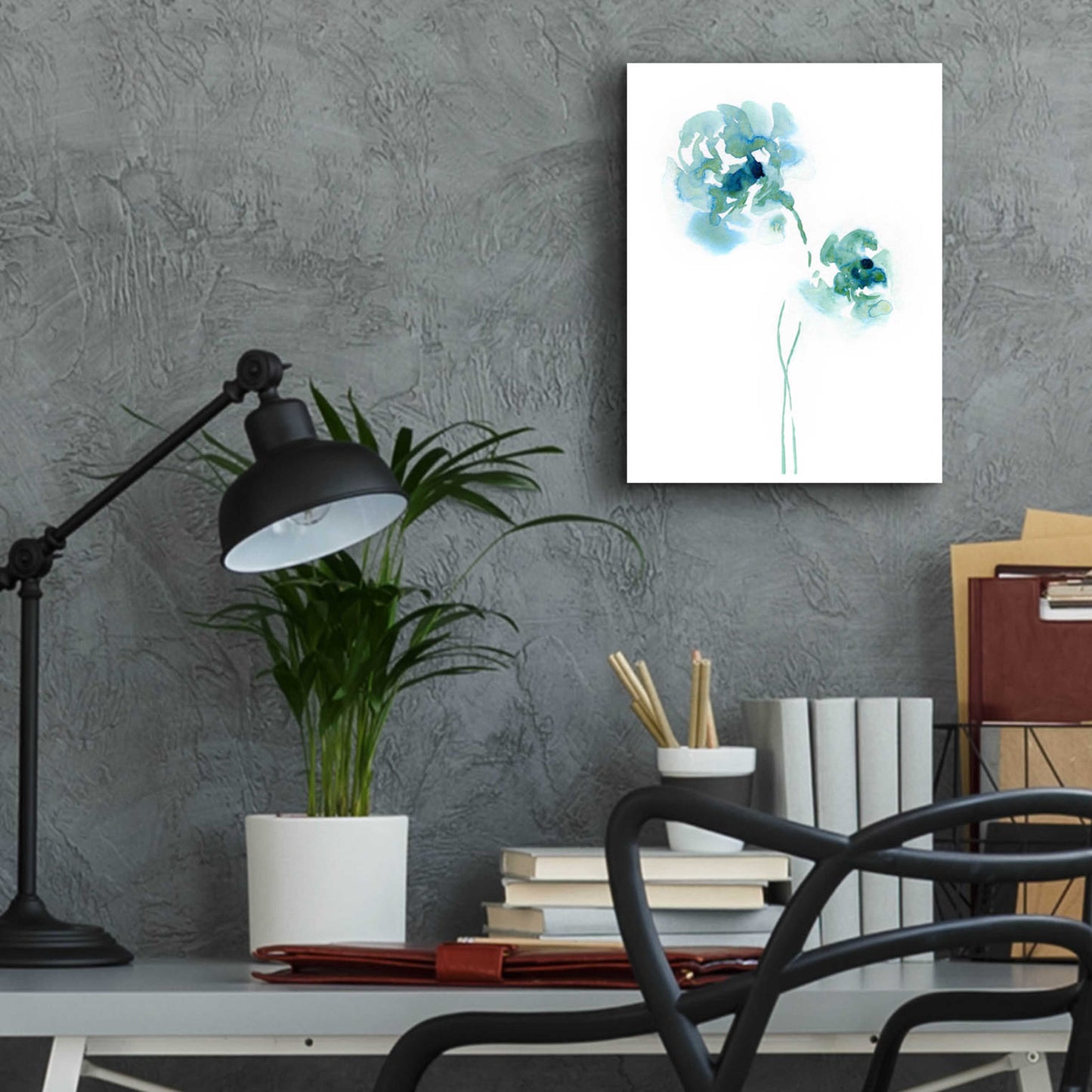 Epic Art 'Teal Florals' by Lesia Binkin Acrylic Glass Wall Art,12x16