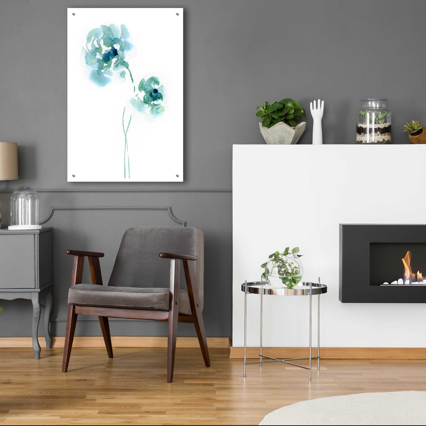 Epic Art 'Teal Florals' by Lesia Binkin Acrylic Glass Wall Art,24x36