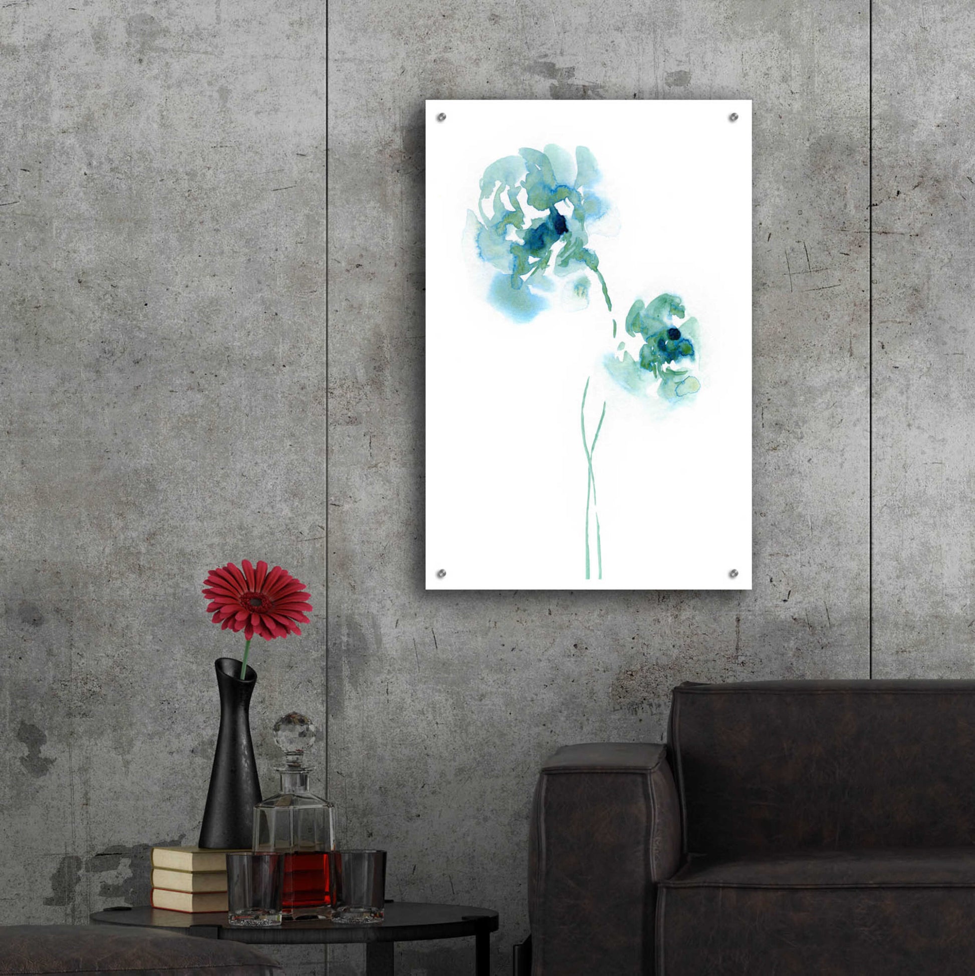 Epic Art 'Teal Florals' by Lesia Binkin Acrylic Glass Wall Art,24x36