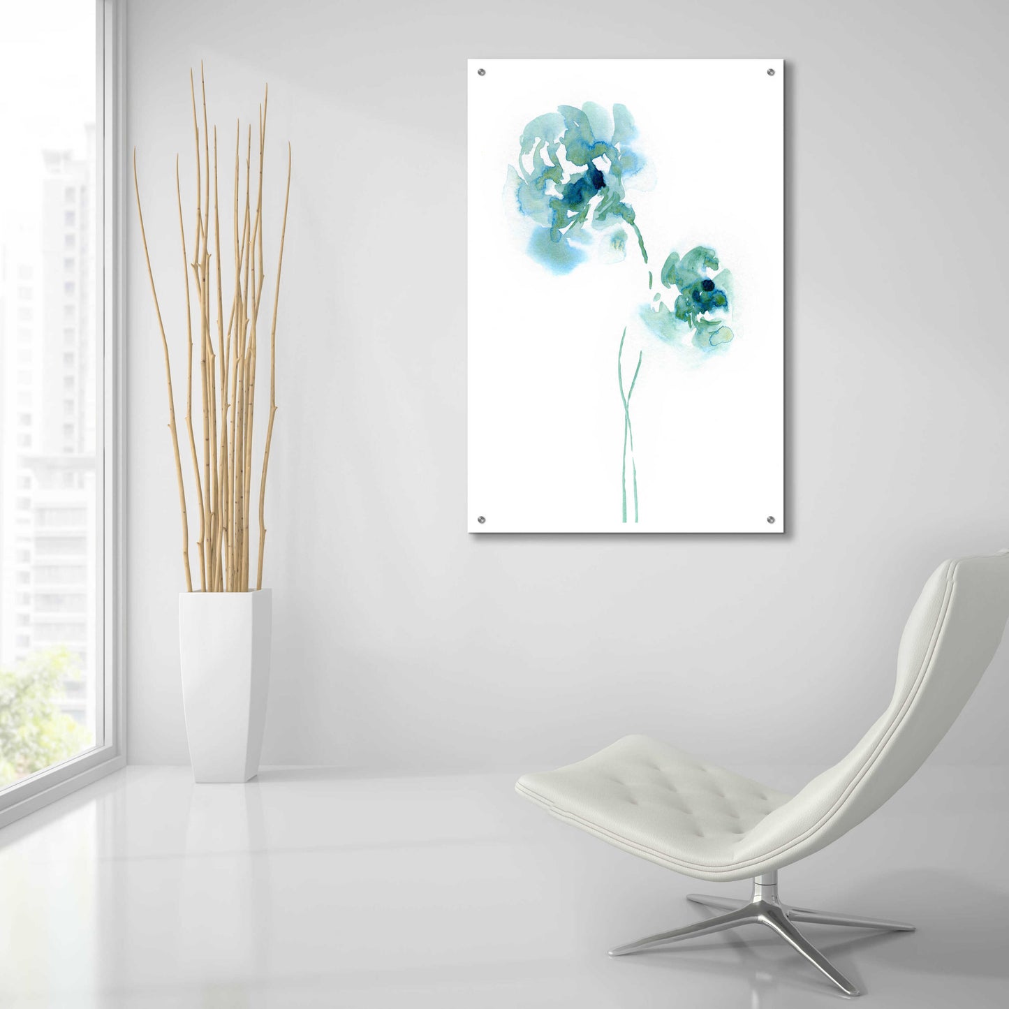 Epic Art 'Teal Florals' by Lesia Binkin Acrylic Glass Wall Art,24x36