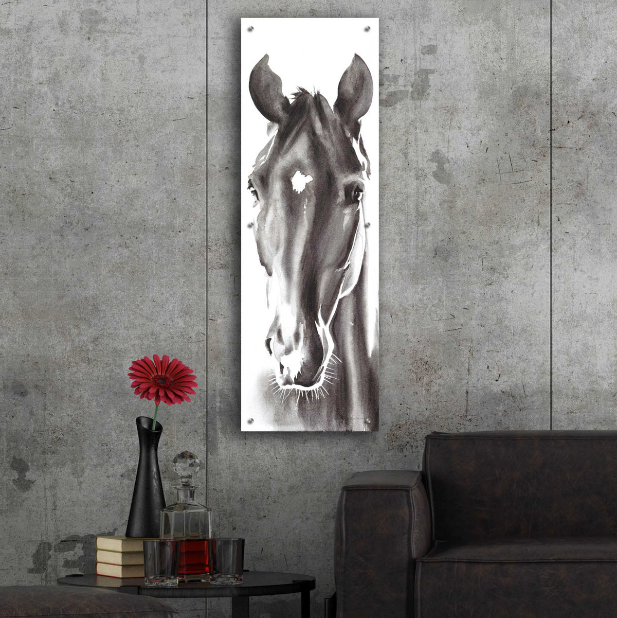 Epic Art 'Le Cheval Noir Horse Panel' by Alan Majchrowicz, Acrylic Glass Wall Art,16x48