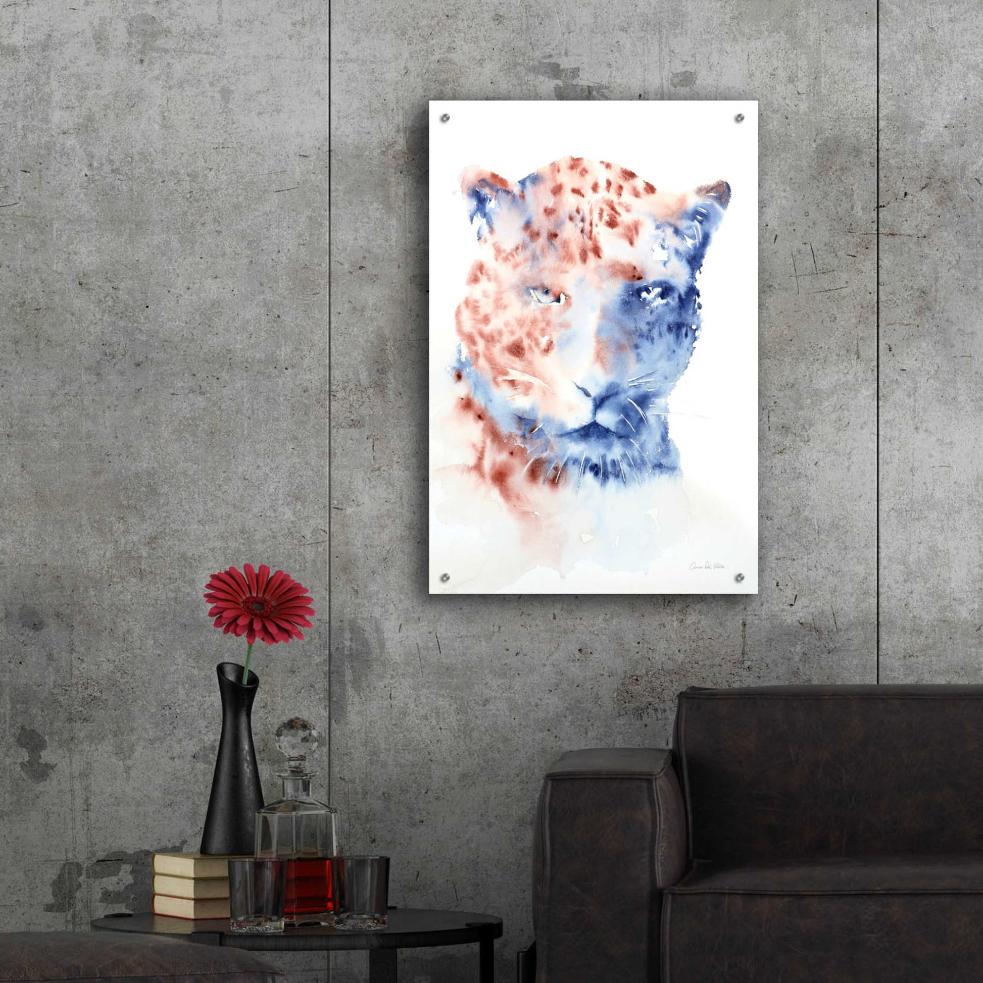 Epic Art 'Copper And Blue Cheetah' by Alan Majchrowicz, Acrylic Glass Wall Art,24x36