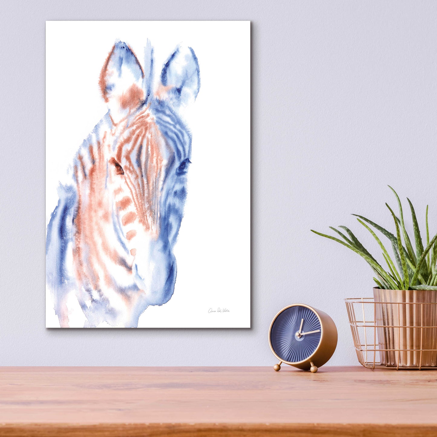 Epic Art 'Copper And Blue Zebra' by Alan Majchrowicz, Acrylic Glass Wall Art,12x16