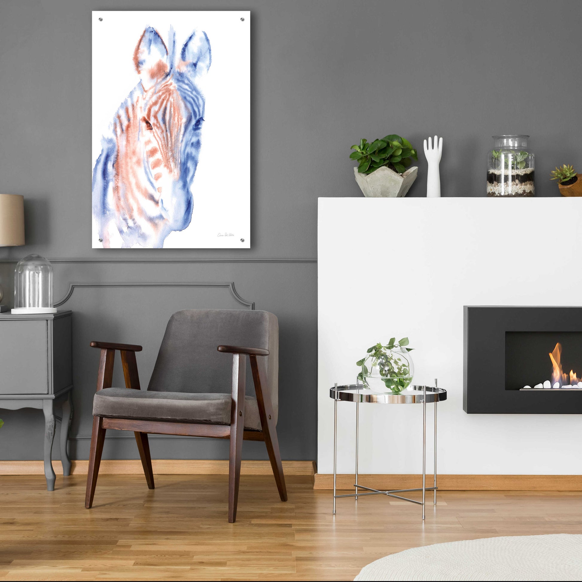 Epic Art 'Copper And Blue Zebra' by Alan Majchrowicz, Acrylic Glass Wall Art,24x36