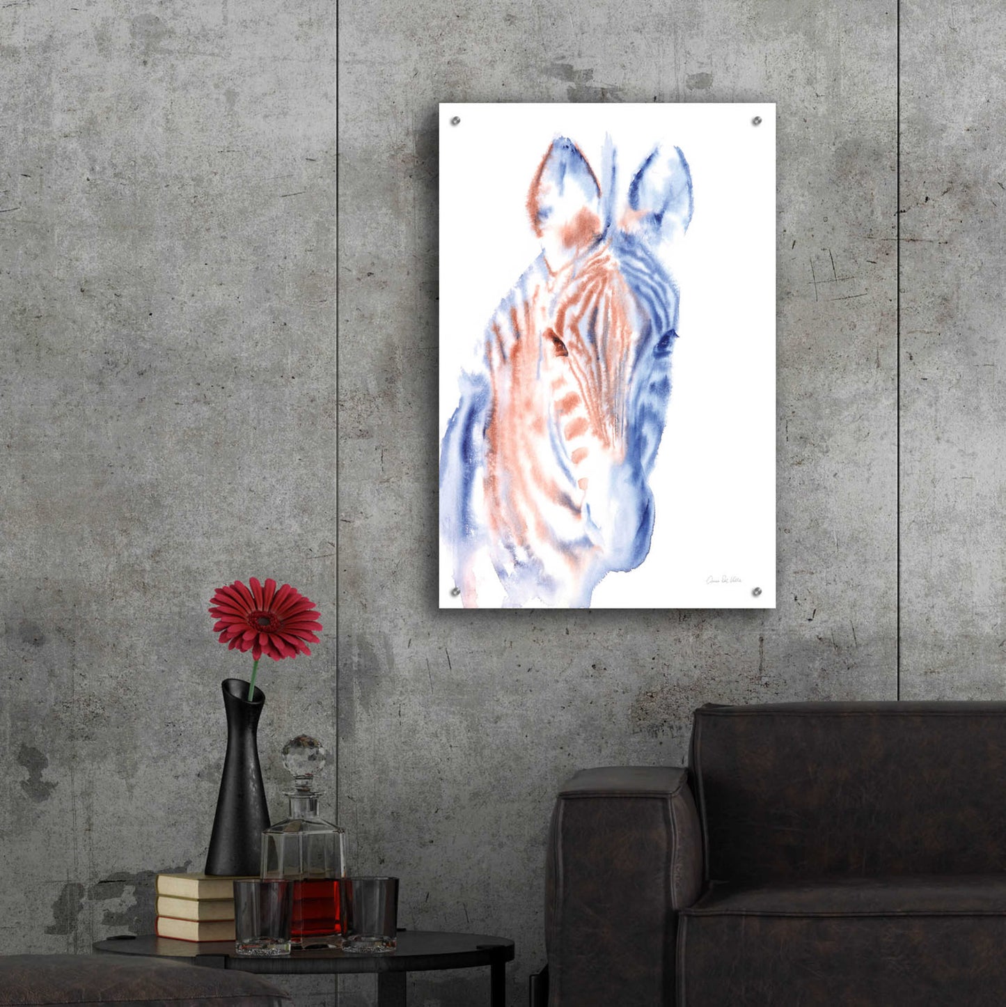 Epic Art 'Copper And Blue Zebra' by Alan Majchrowicz, Acrylic Glass Wall Art,24x36