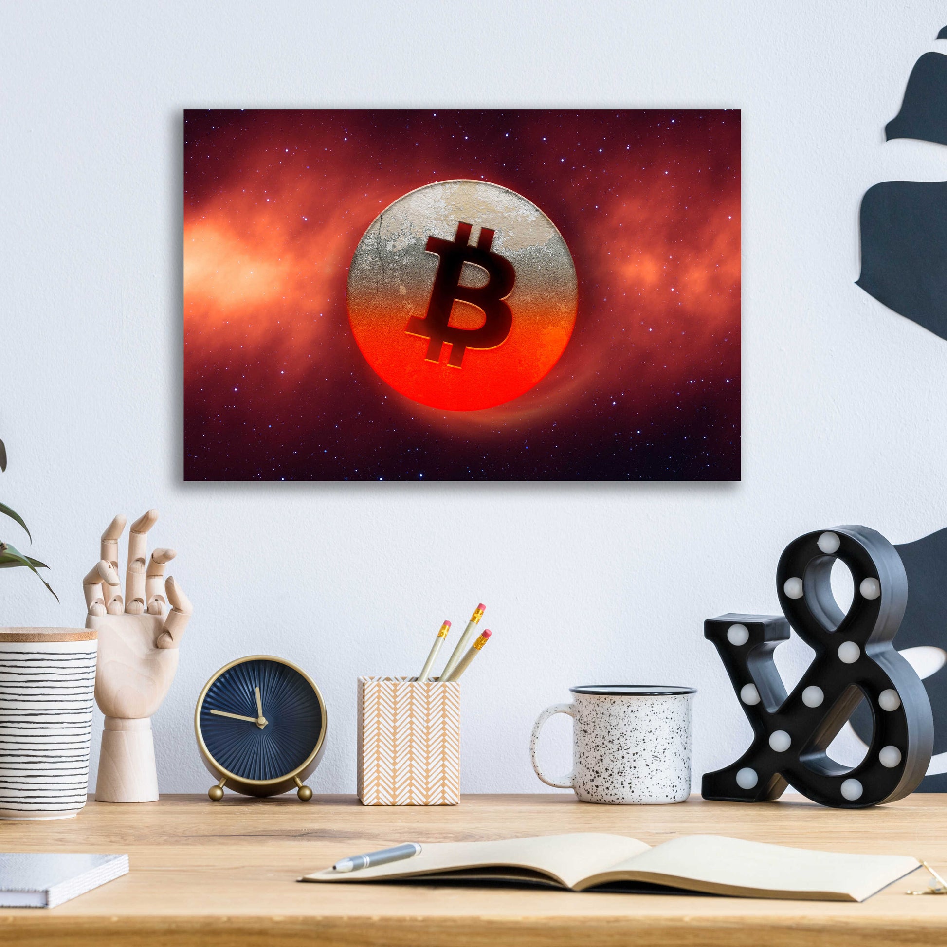 Epic Art 'Cosmic Crypto Bitcoin' by Epic Portfolio, Acrylic Glass Wall Art,16x12