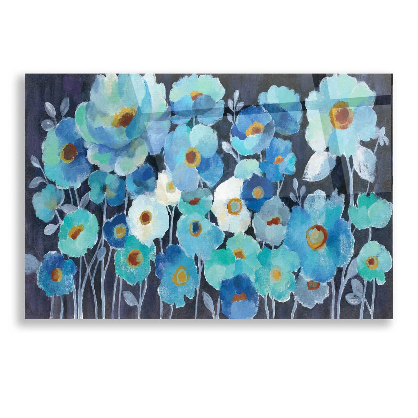 Epic Art 'Indigo Flowers' by Silvia Vassileva, Acrylic Glass Wall Art,16x12