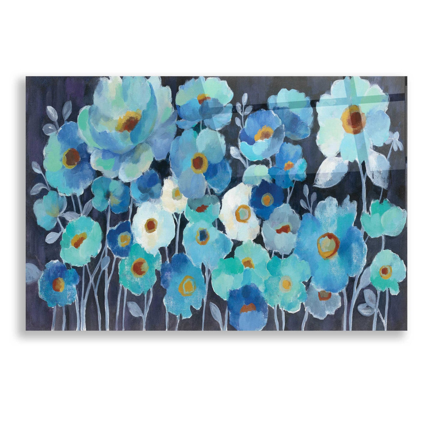 Epic Art 'Indigo Flowers' by Silvia Vassileva, Acrylic Glass Wall Art,24x16