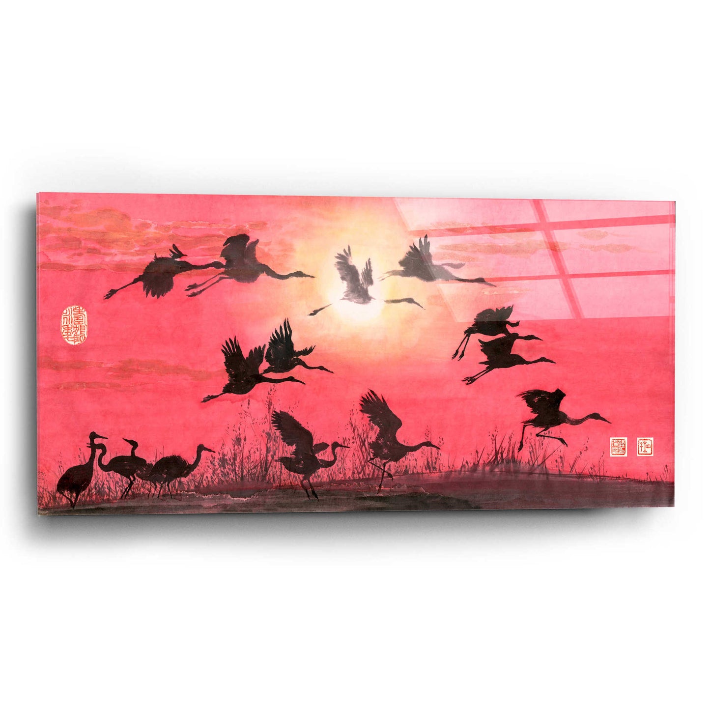 Epic Art 'Siege of Cranes' by River Han, Acrylic Glass Wall Art,24x12