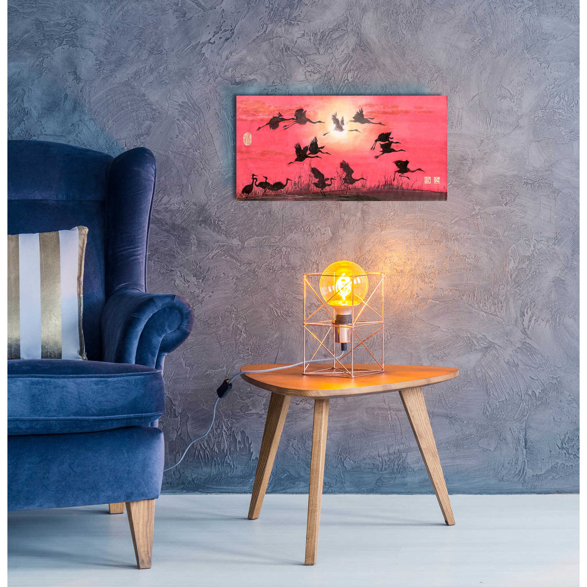 Epic Art 'Siege of Cranes' by River Han, Acrylic Glass Wall Art,24x12