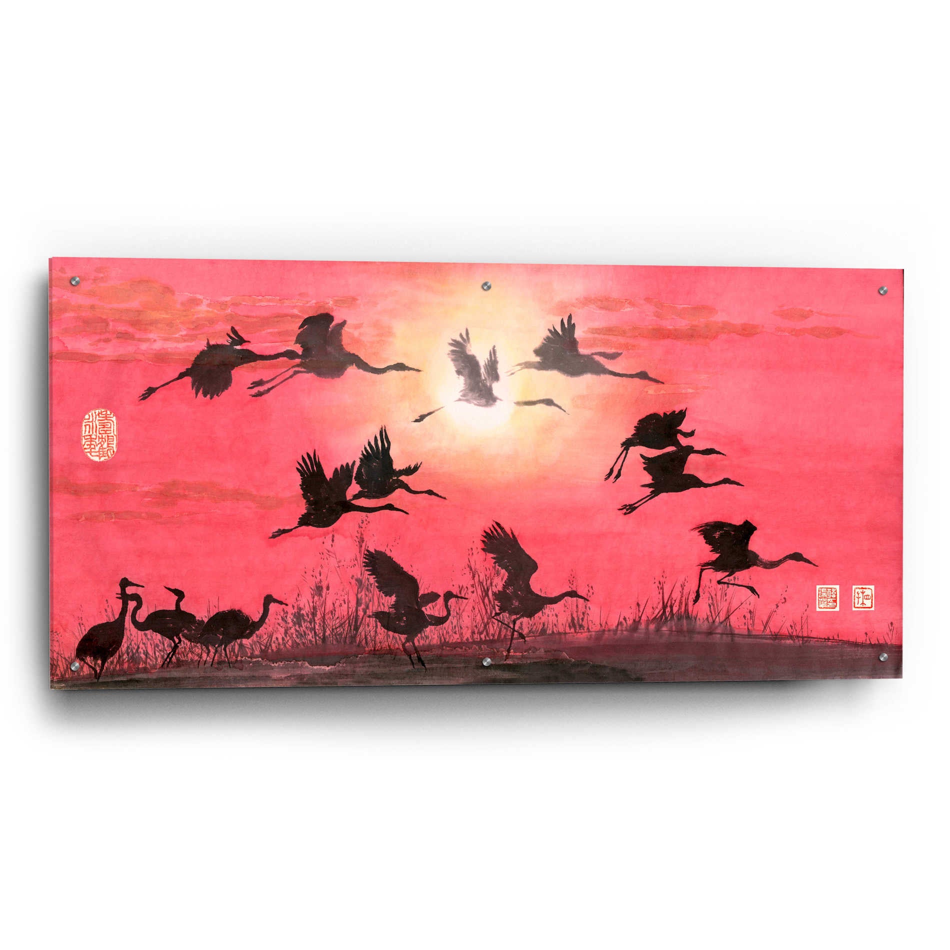 Epic Art 'Siege of Cranes' by River Han, Acrylic Glass Wall Art,48x24