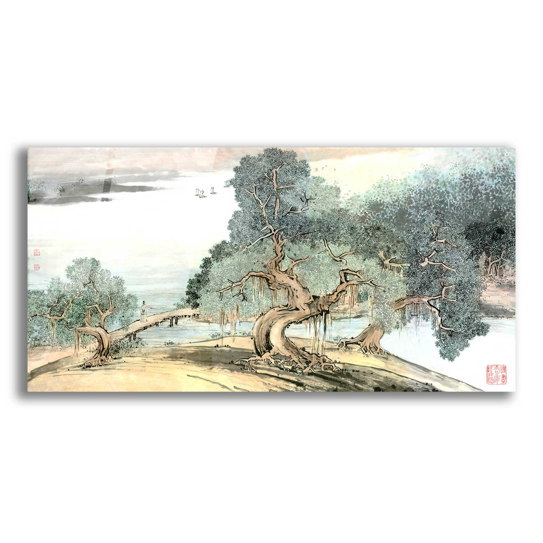 Epic Art 'A Stroll Along the Riverbank' by River Han, Acrylic Glass Wall Art,24x12