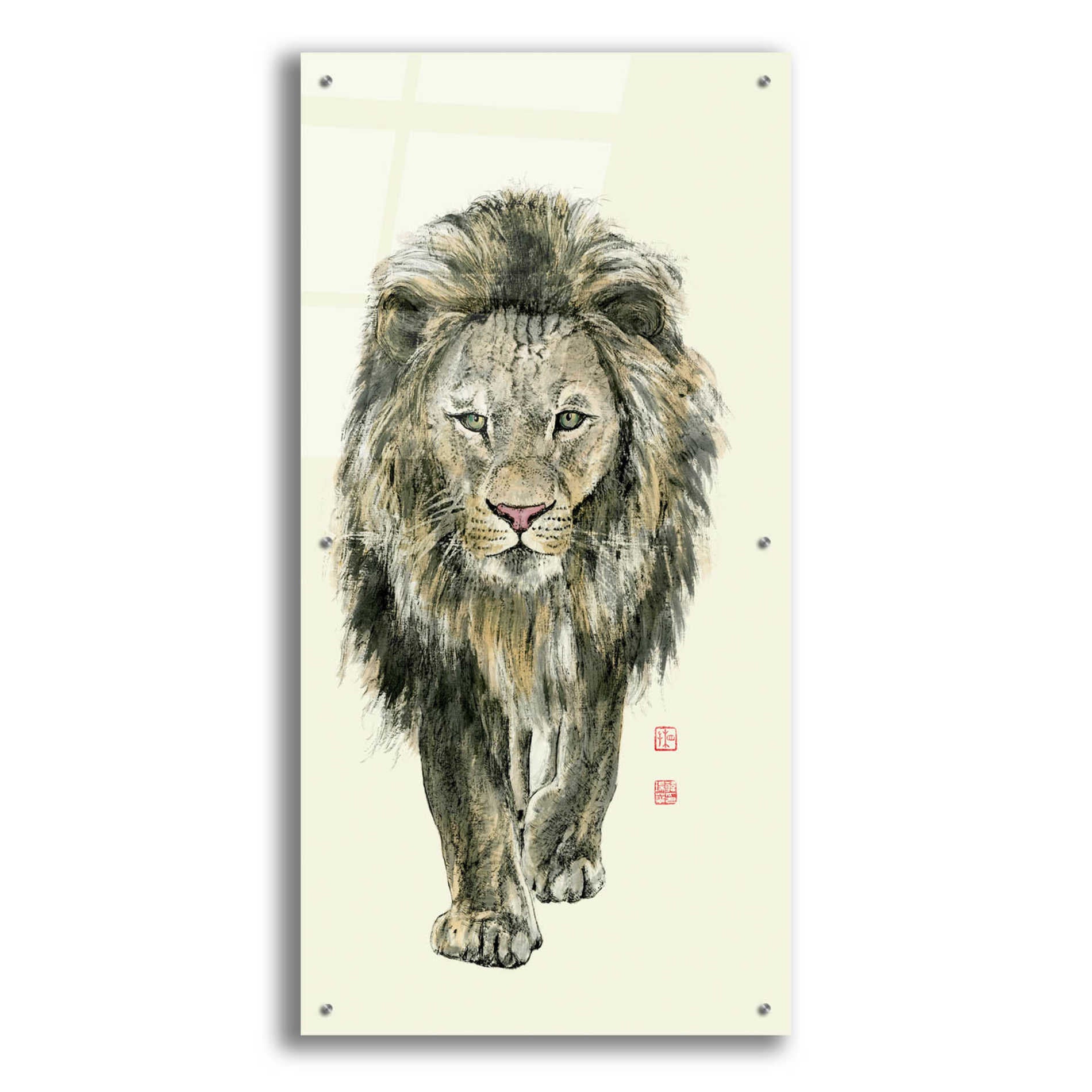 Epic Art 'Majestic King of the Jungle' by River Han, Acrylic Glass Wall Art,24x48