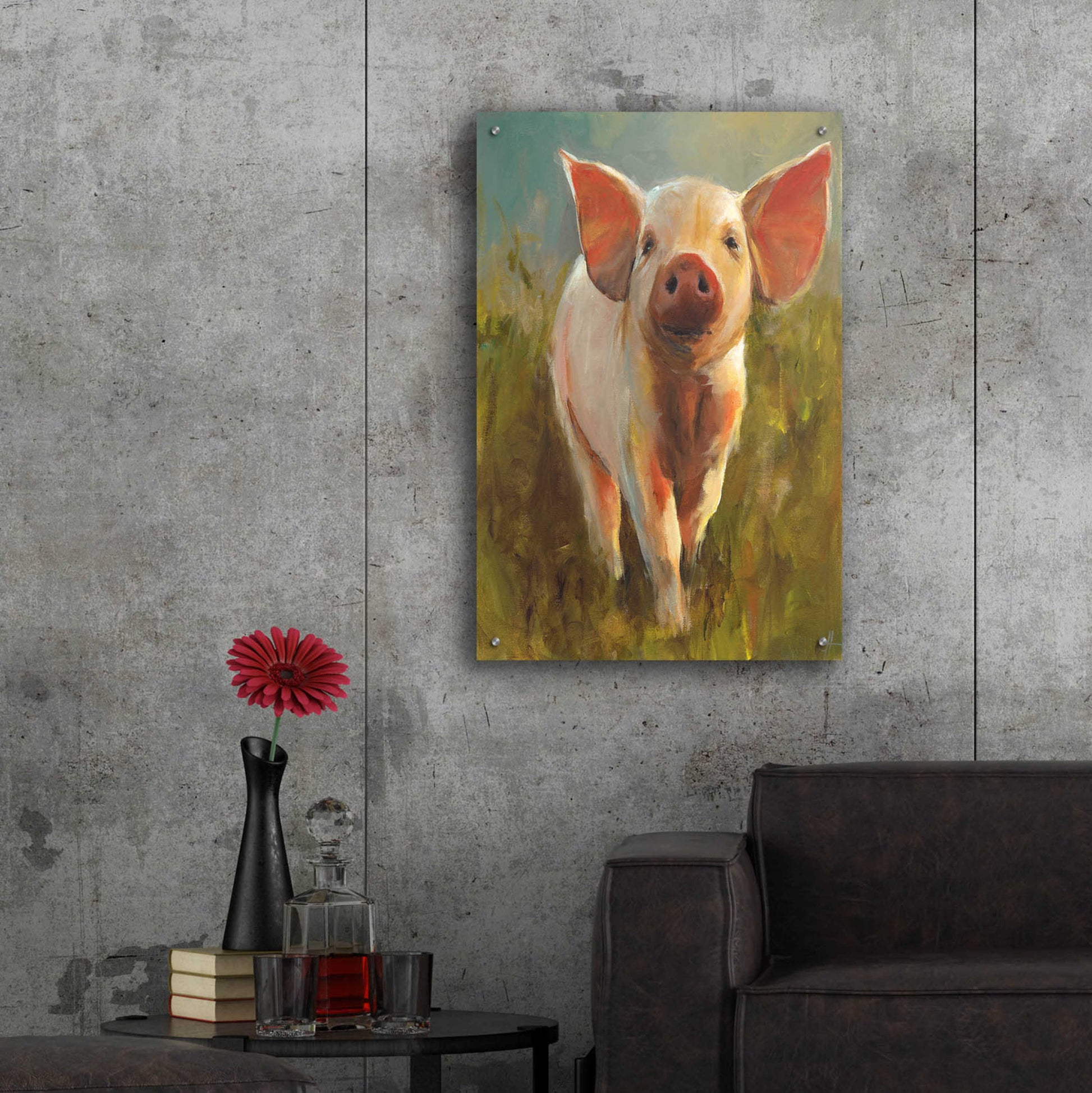 Epic Art 'Morning Pig' by Cari J Humphry, Acrylic Glass Wall Art,24x36