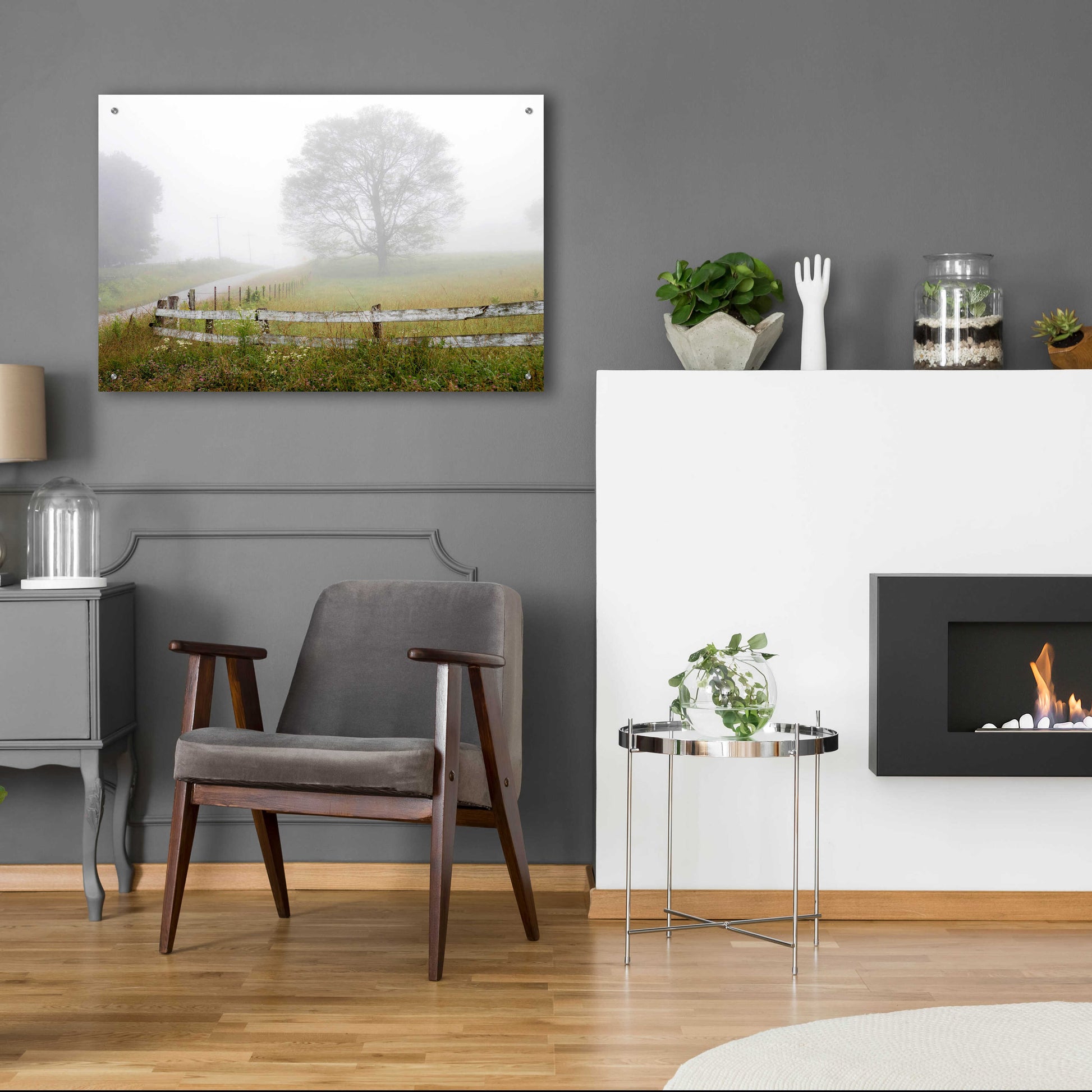 Epic Art 'Foggy Rural Scene' by David Hammond, Acrylic Glass Wall Art,36x24