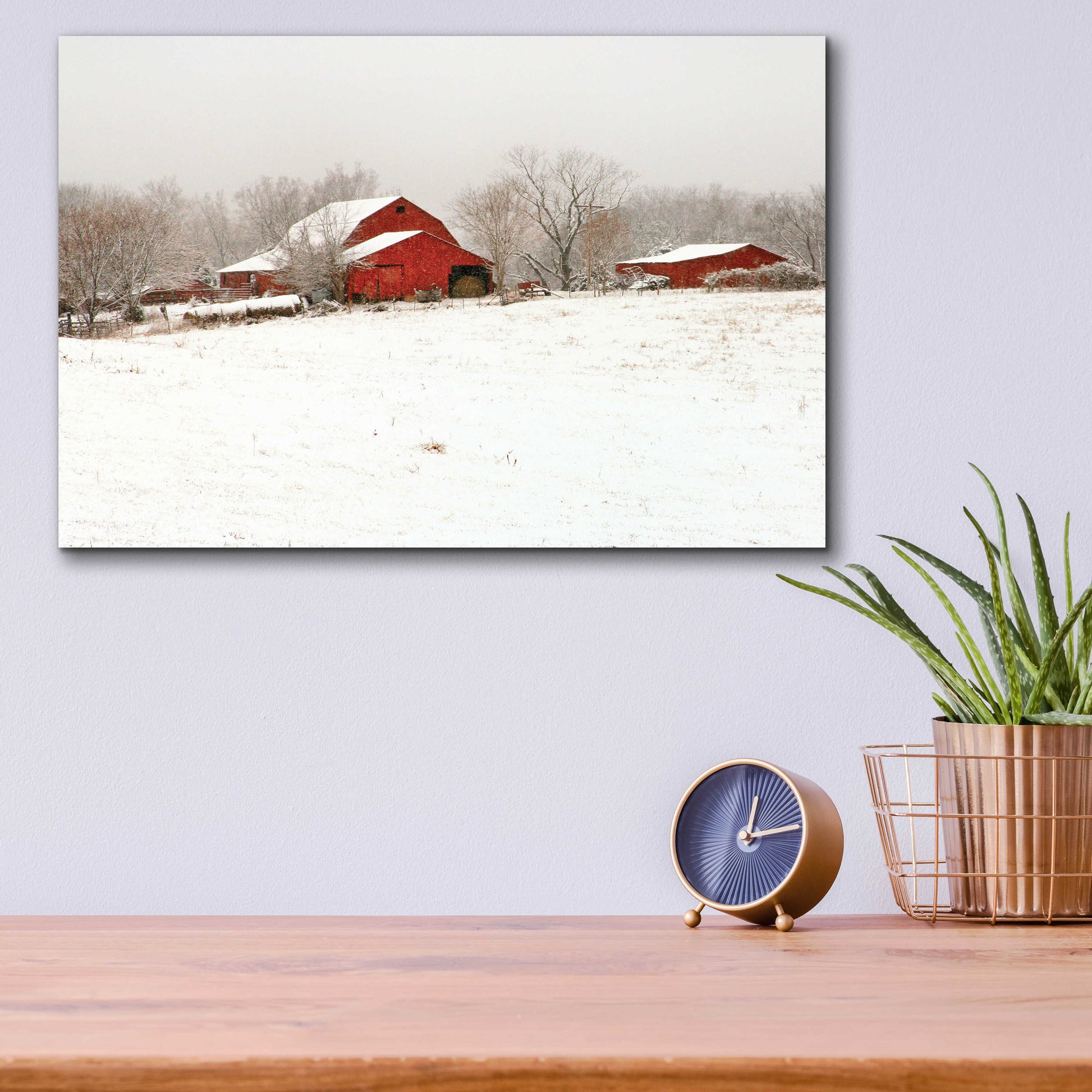 Epic Art 'Union Co. Barn & Snow' by David Hammond, Acrylic Glass Wall Art,16x12