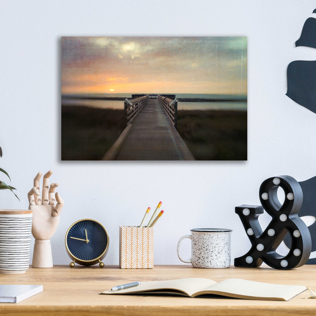 Epic Art 'Sunset Pier' by Dawn D Hanna, Acrylic Glass Wall Art,16x12