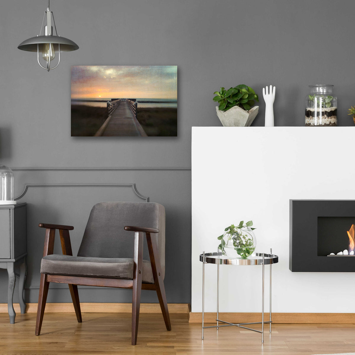 Epic Art 'Sunset Pier' by Dawn D Hanna, Acrylic Glass Wall Art,24x16