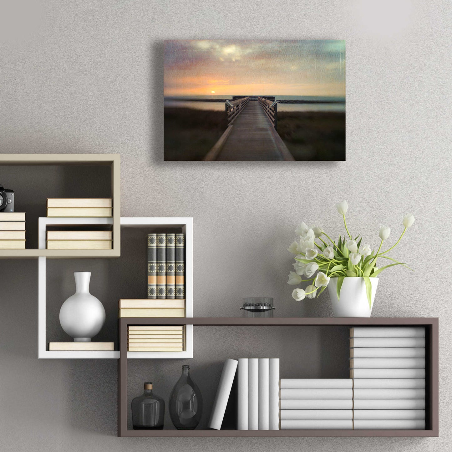 Epic Art 'Sunset Pier' by Dawn D Hanna, Acrylic Glass Wall Art,24x16