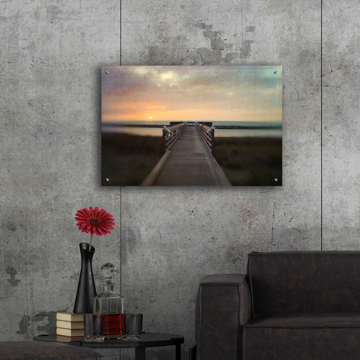 Epic Art 'Sunset Pier' by Dawn D Hanna, Acrylic Glass Wall Art,36x24