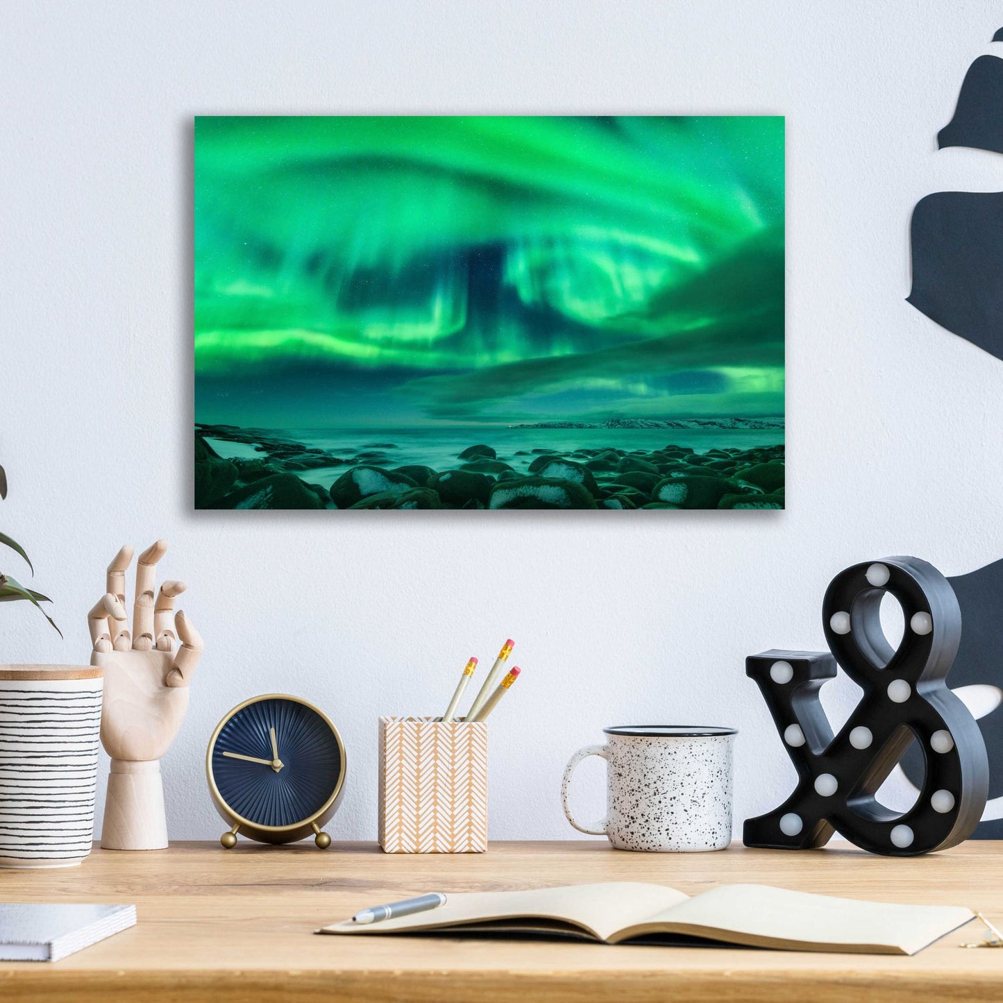 Epic Art 'Aurora Borealis Over Ocean' by Epic Portfolio, Acrylic Glass Wall Art,16x12