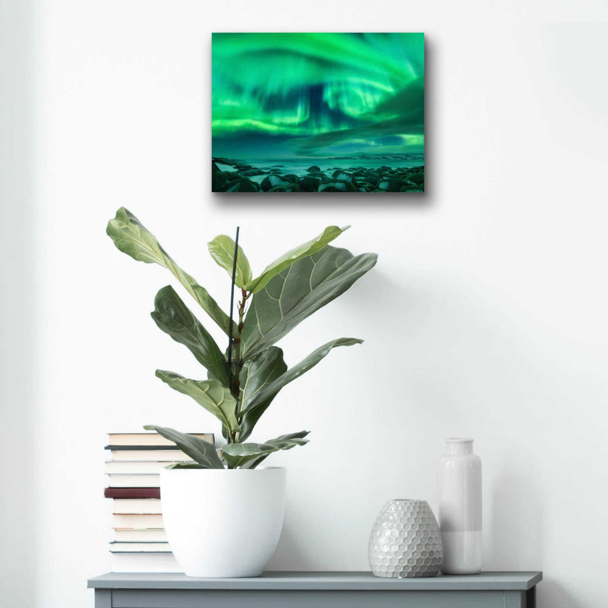 Epic Art 'Aurora Borealis Over Ocean' by Epic Portfolio, Acrylic Glass Wall Art,16x12