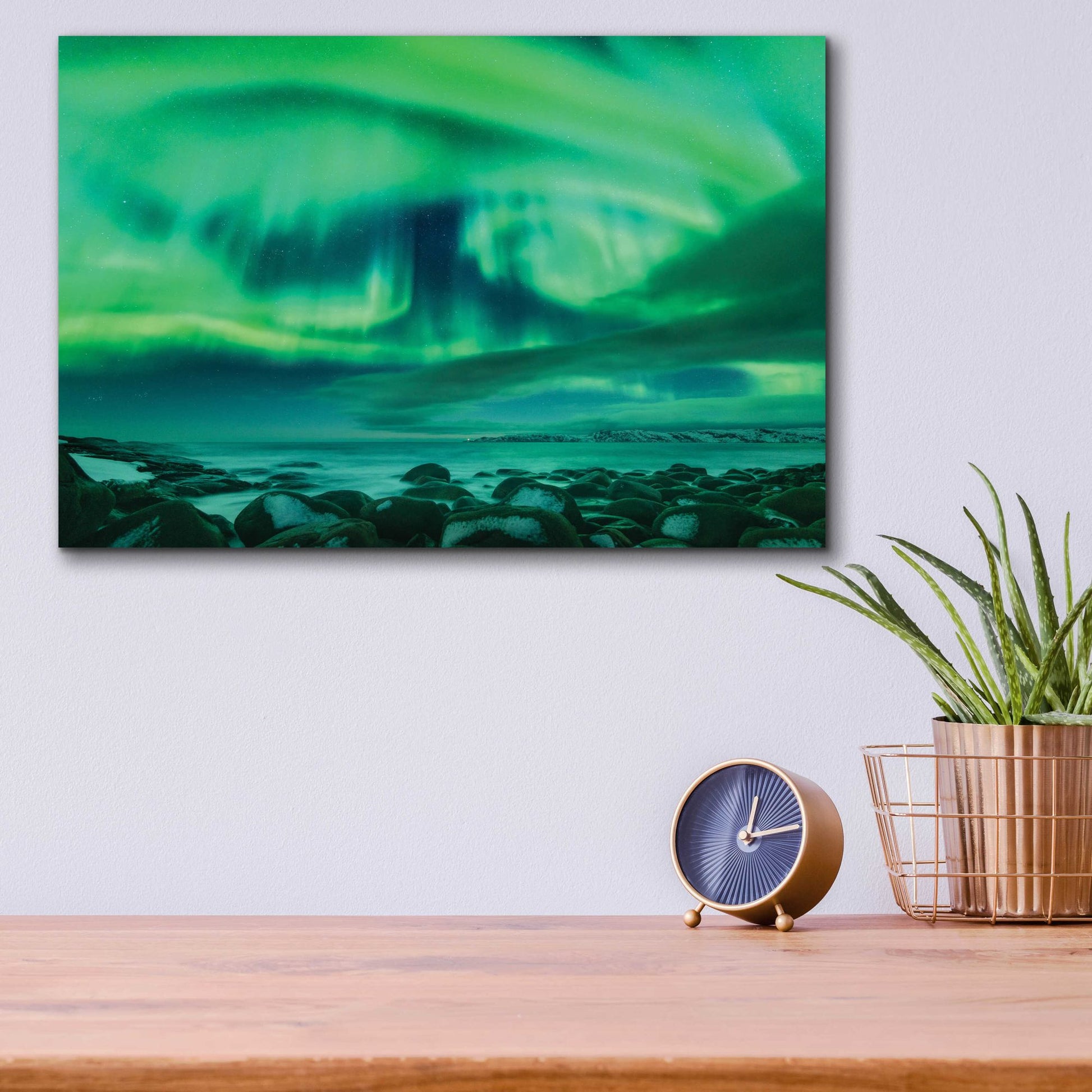 Epic Art 'Aurora Borealis Over Ocean' by Epic Portfolio, Acrylic Glass Wall Art,16x12