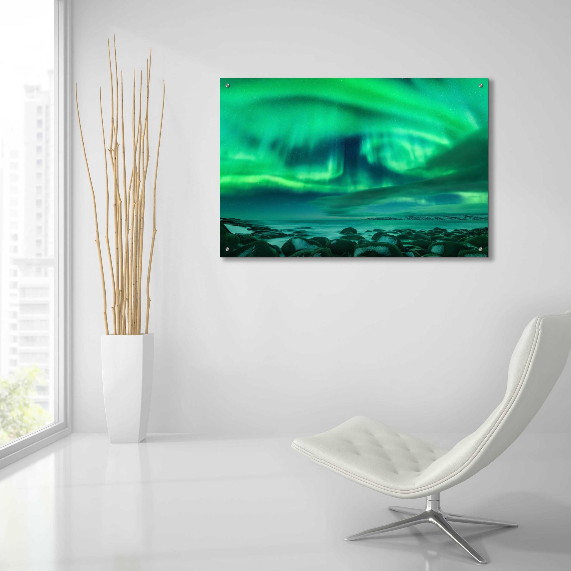 Epic Art 'Aurora Borealis Over Ocean' by Epic Portfolio, Acrylic Glass Wall Art,36x24