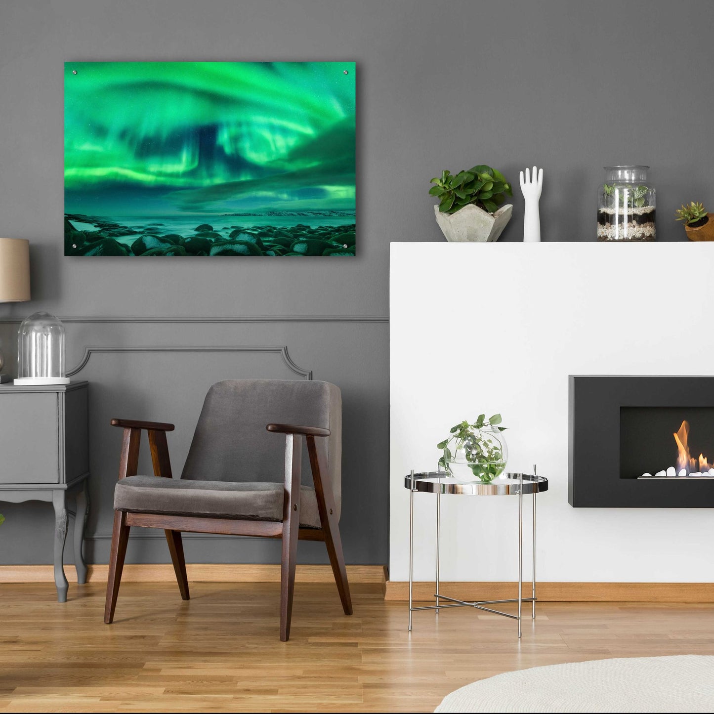 Epic Art 'Aurora Borealis Over Ocean' by Epic Portfolio, Acrylic Glass Wall Art,36x24