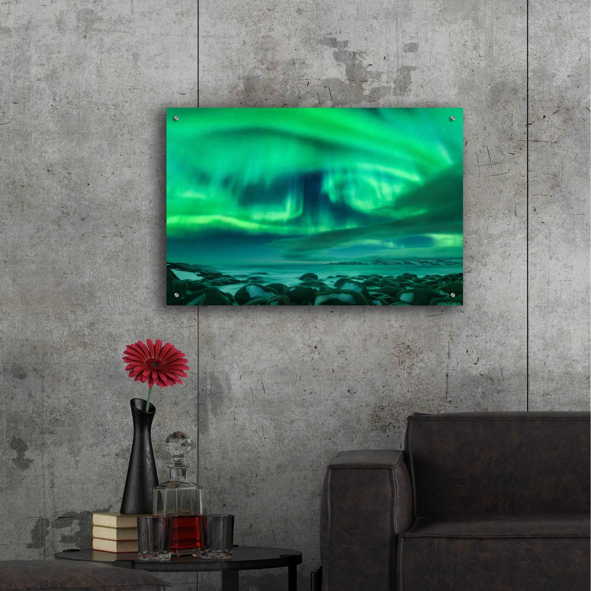 Epic Art 'Aurora Borealis Over Ocean' by Epic Portfolio, Acrylic Glass Wall Art,36x24