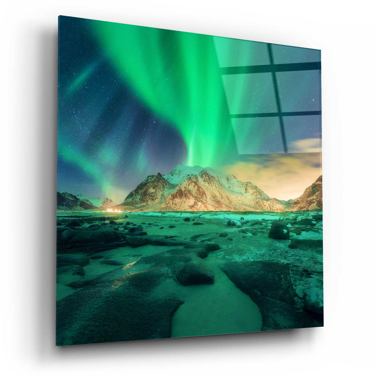 Epic Art 'Aurora Over Snowy Mountains' by Epic Portfolio, Acrylic Glass Wall Art,12x12