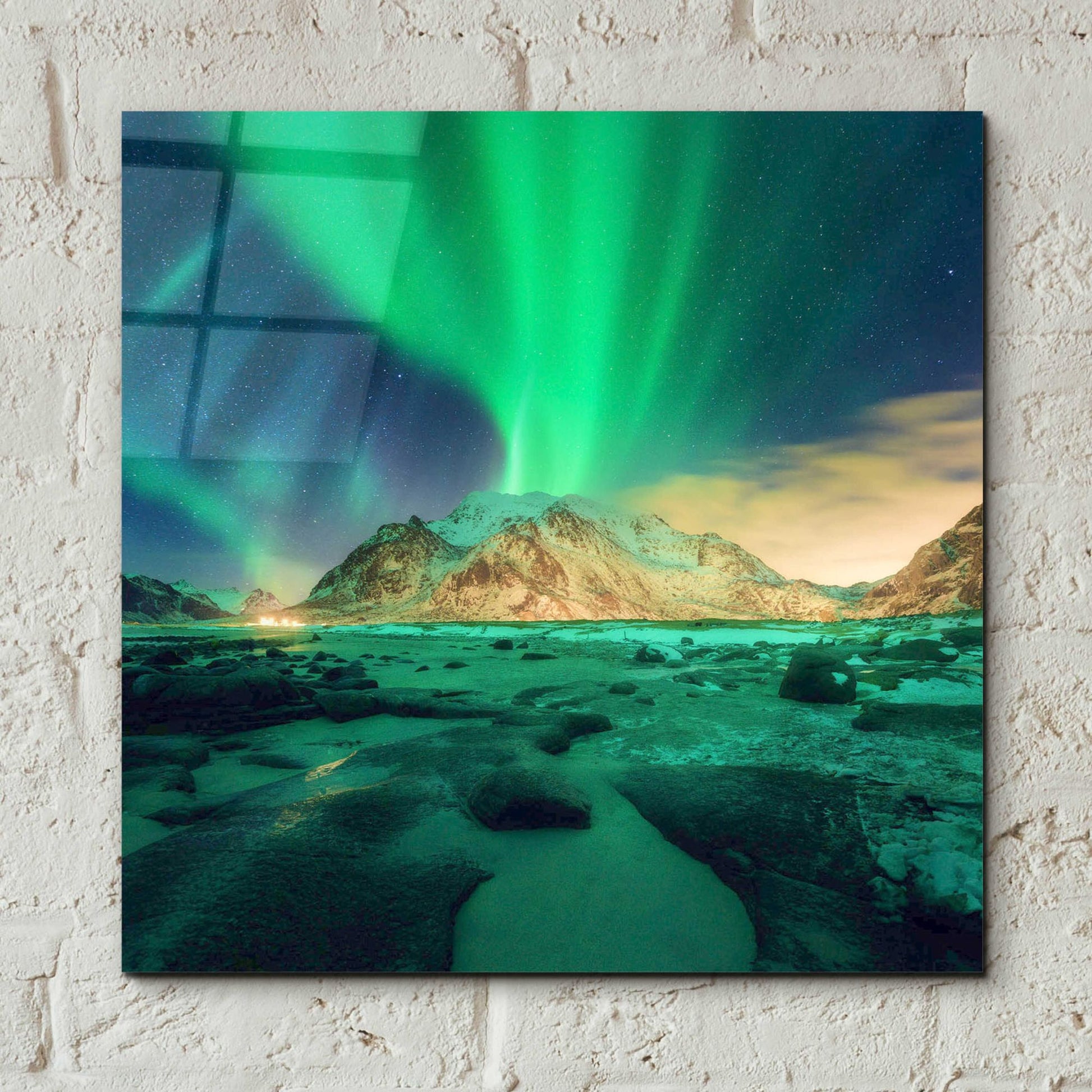 Epic Art 'Aurora Over Snowy Mountains' by Epic Portfolio, Acrylic Glass Wall Art,12x12