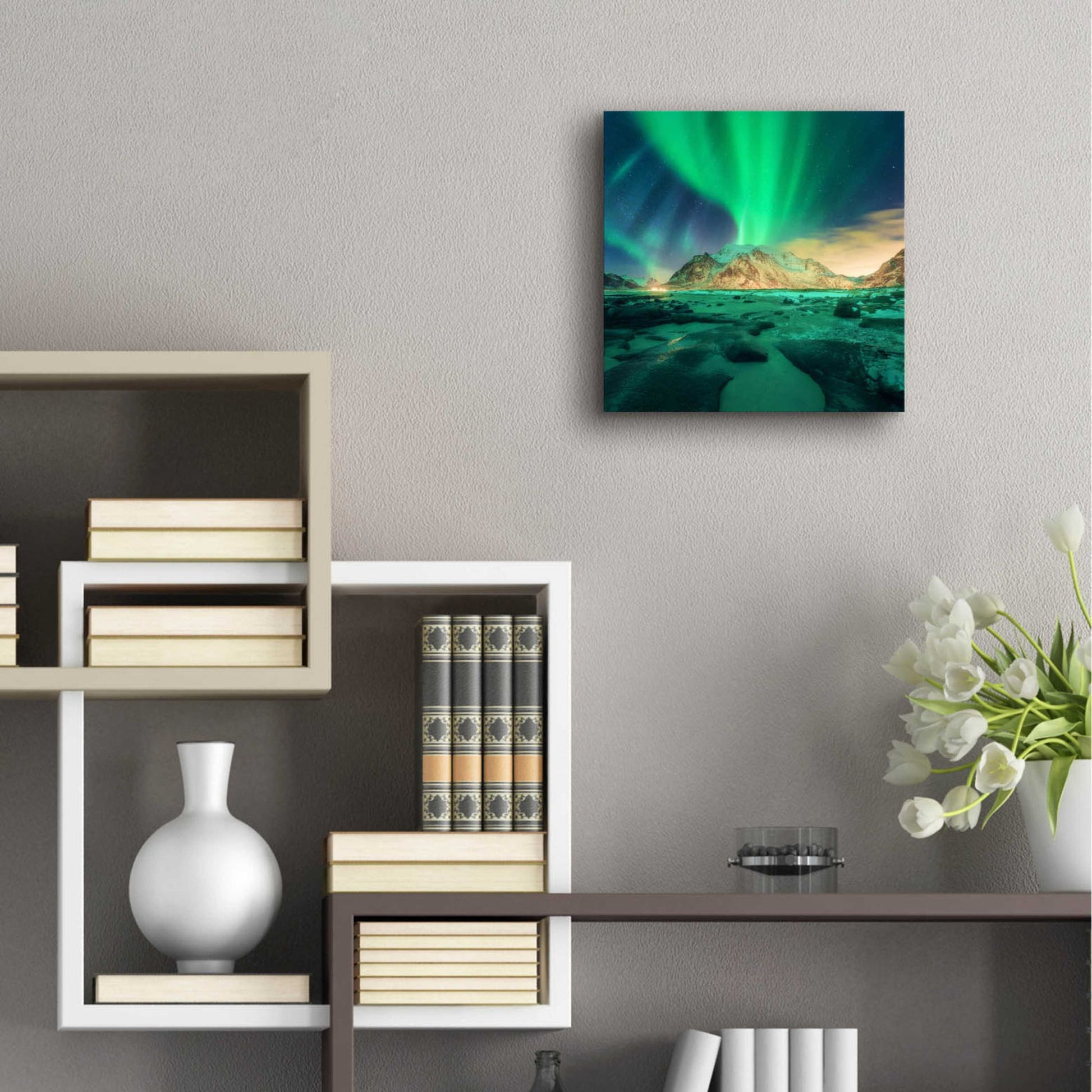 Epic Art 'Aurora Over Snowy Mountains' by Epic Portfolio, Acrylic Glass Wall Art,12x12