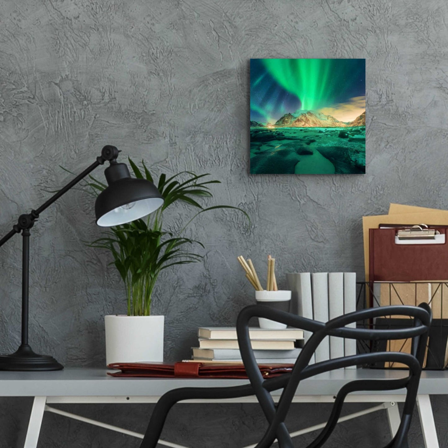 Epic Art 'Aurora Over Snowy Mountains' by Epic Portfolio, Acrylic Glass Wall Art,12x12