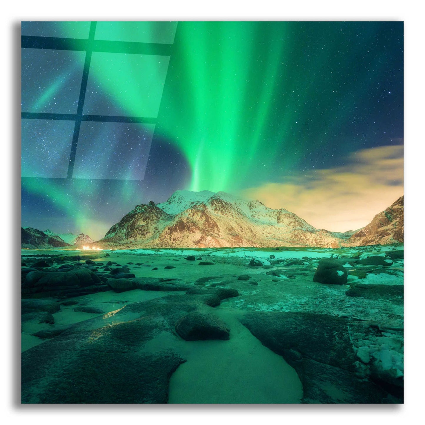 Epic Art 'Aurora Over Snowy Mountains' by Epic Portfolio, Acrylic Glass Wall Art,12x12