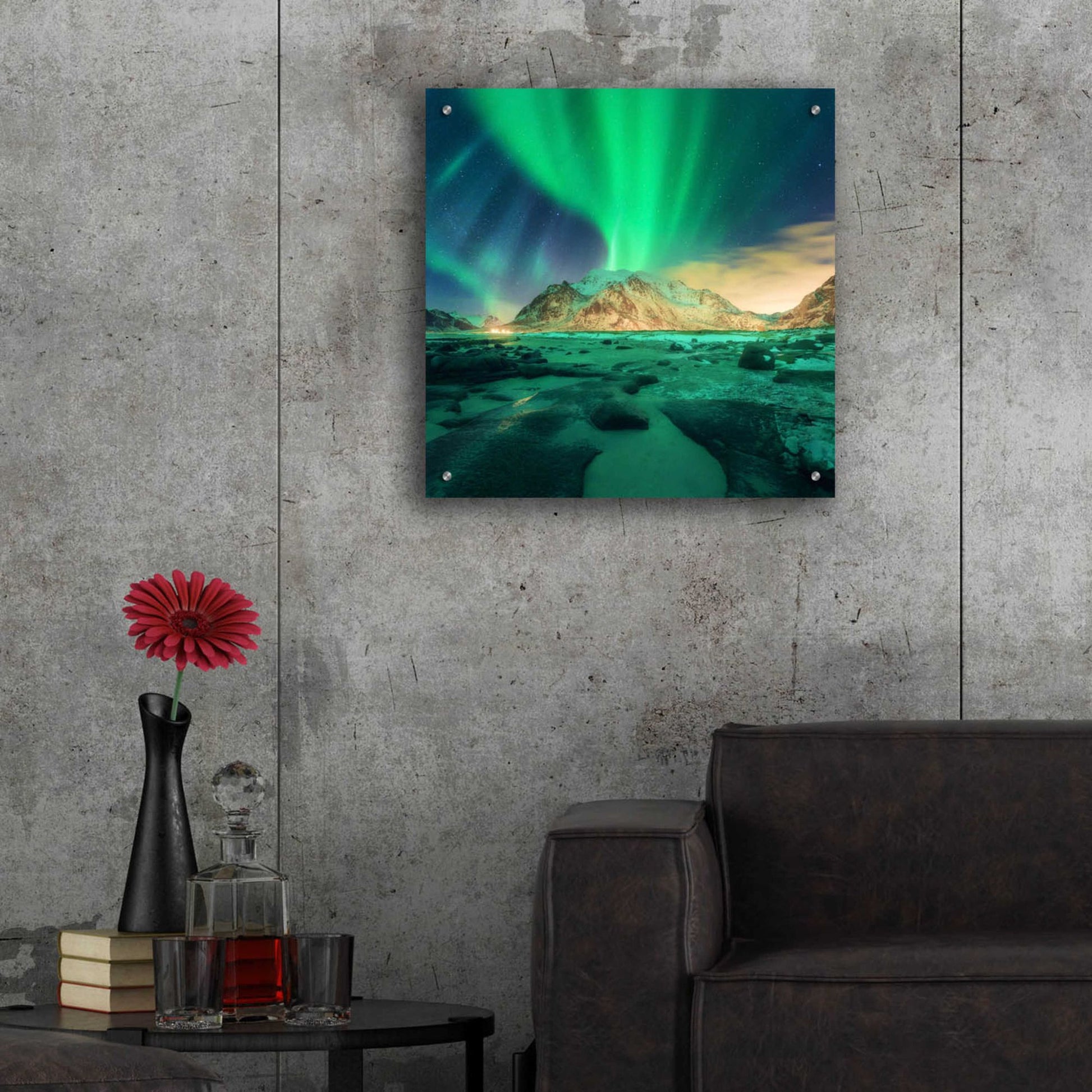 Epic Art 'Aurora Over Snowy Mountains' by Epic Portfolio, Acrylic Glass Wall Art,24x24