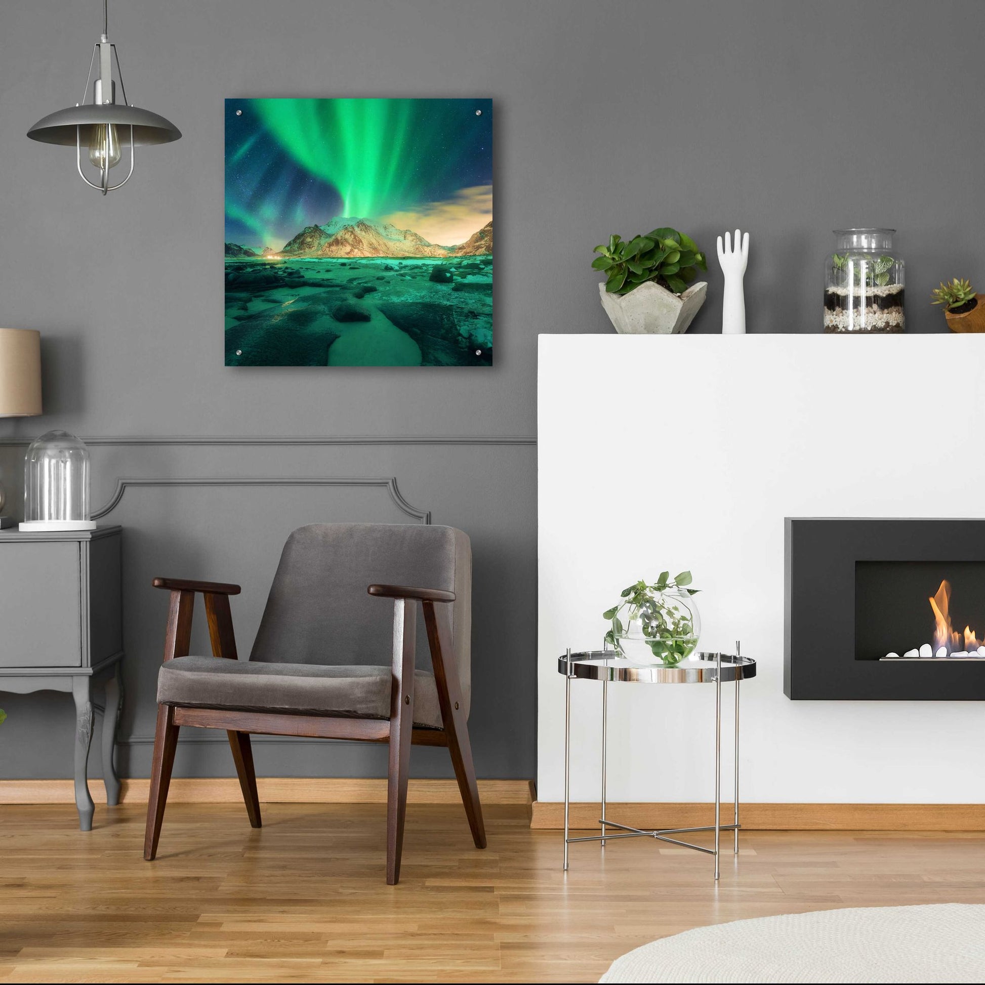 Epic Art 'Aurora Over Snowy Mountains' by Epic Portfolio, Acrylic Glass Wall Art,24x24