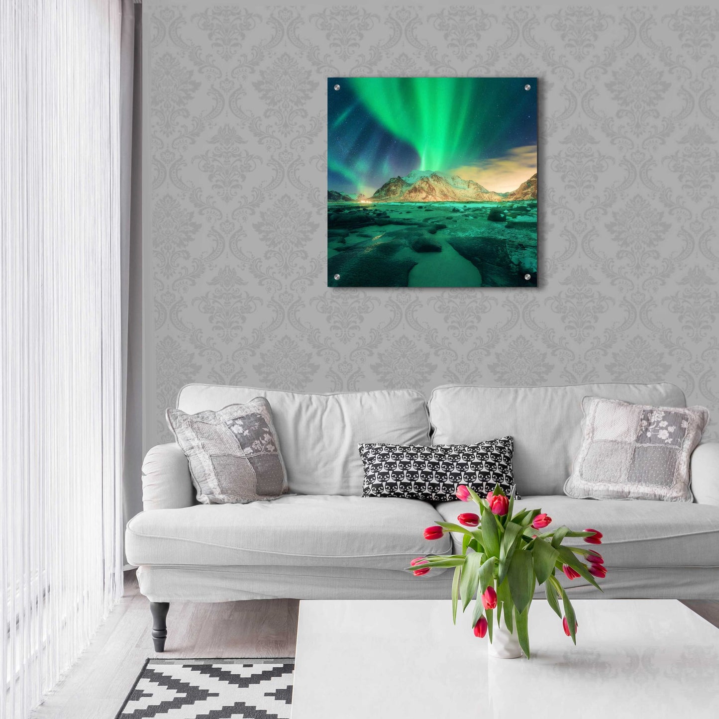 Epic Art 'Aurora Over Snowy Mountains' by Epic Portfolio, Acrylic Glass Wall Art,24x24