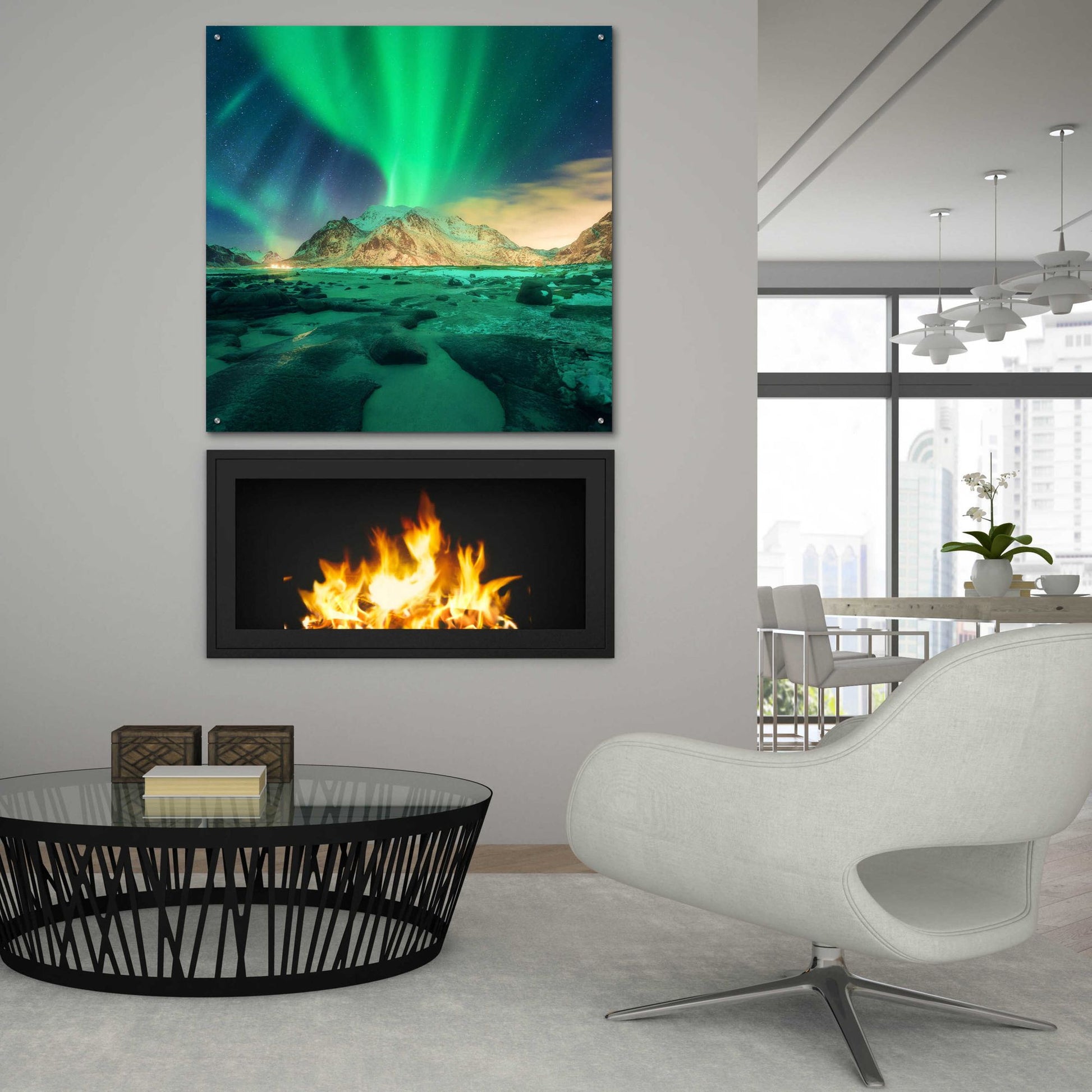 Epic Art 'Aurora Over Snowy Mountains' by Epic Portfolio, Acrylic Glass Wall Art,36x36