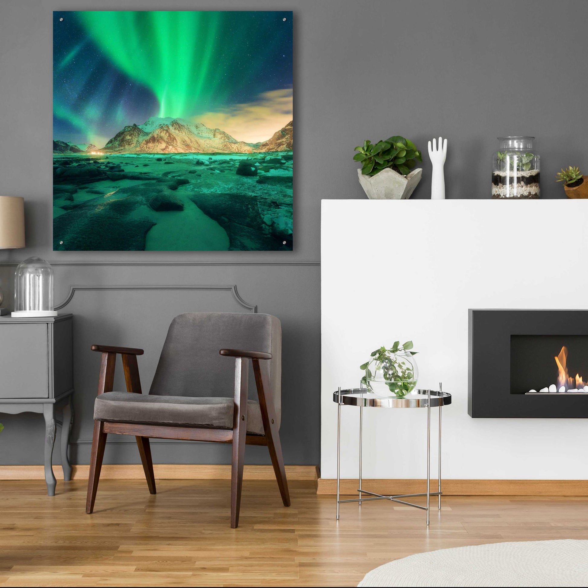 Epic Art 'Aurora Over Snowy Mountains' by Epic Portfolio, Acrylic Glass Wall Art,36x36