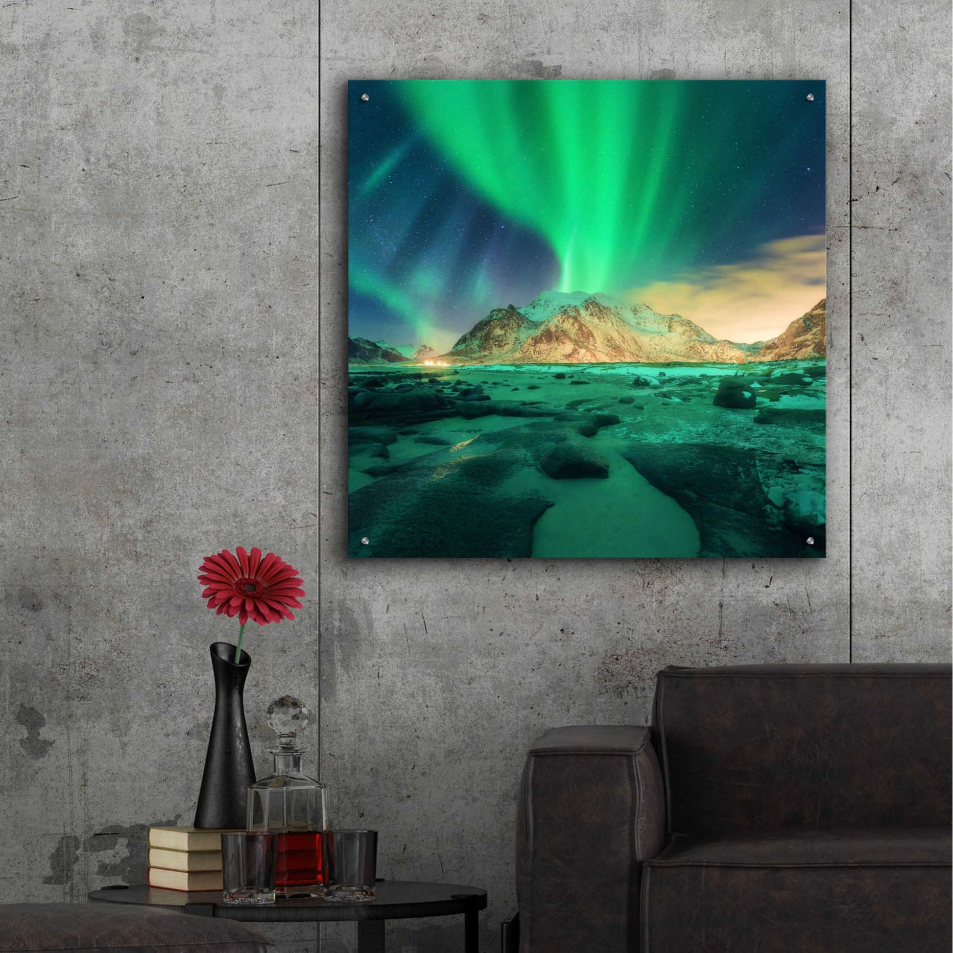 Epic Art 'Aurora Over Snowy Mountains' by Epic Portfolio, Acrylic Glass Wall Art,36x36