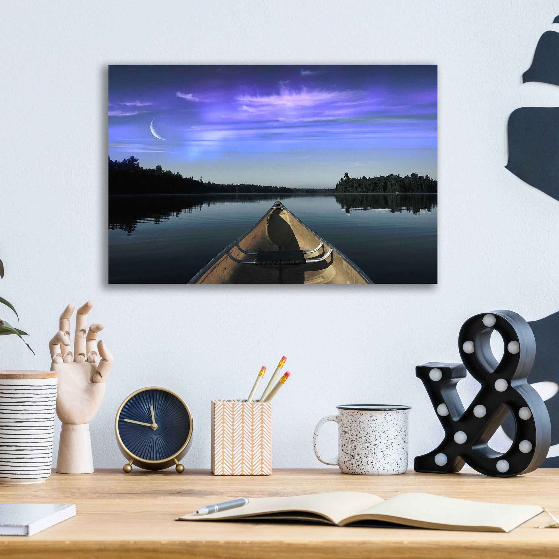 Epic Art 'Canoeing Under The Northern Lights' by Epic Portfolio, Acrylic Glass Wall Art,16x12