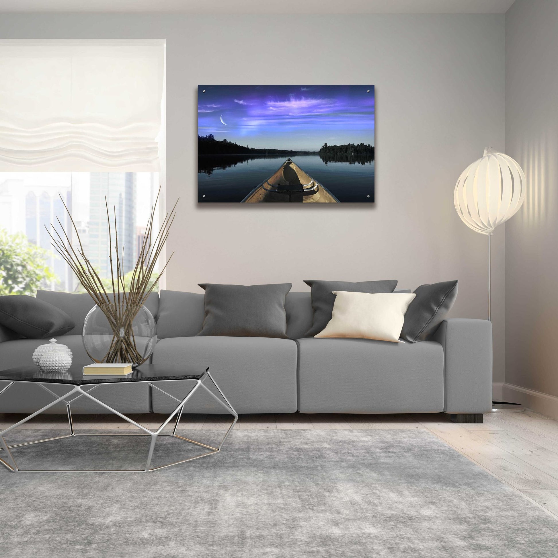 Epic Art 'Canoeing Under The Northern Lights' by Epic Portfolio, Acrylic Glass Wall Art,36x24