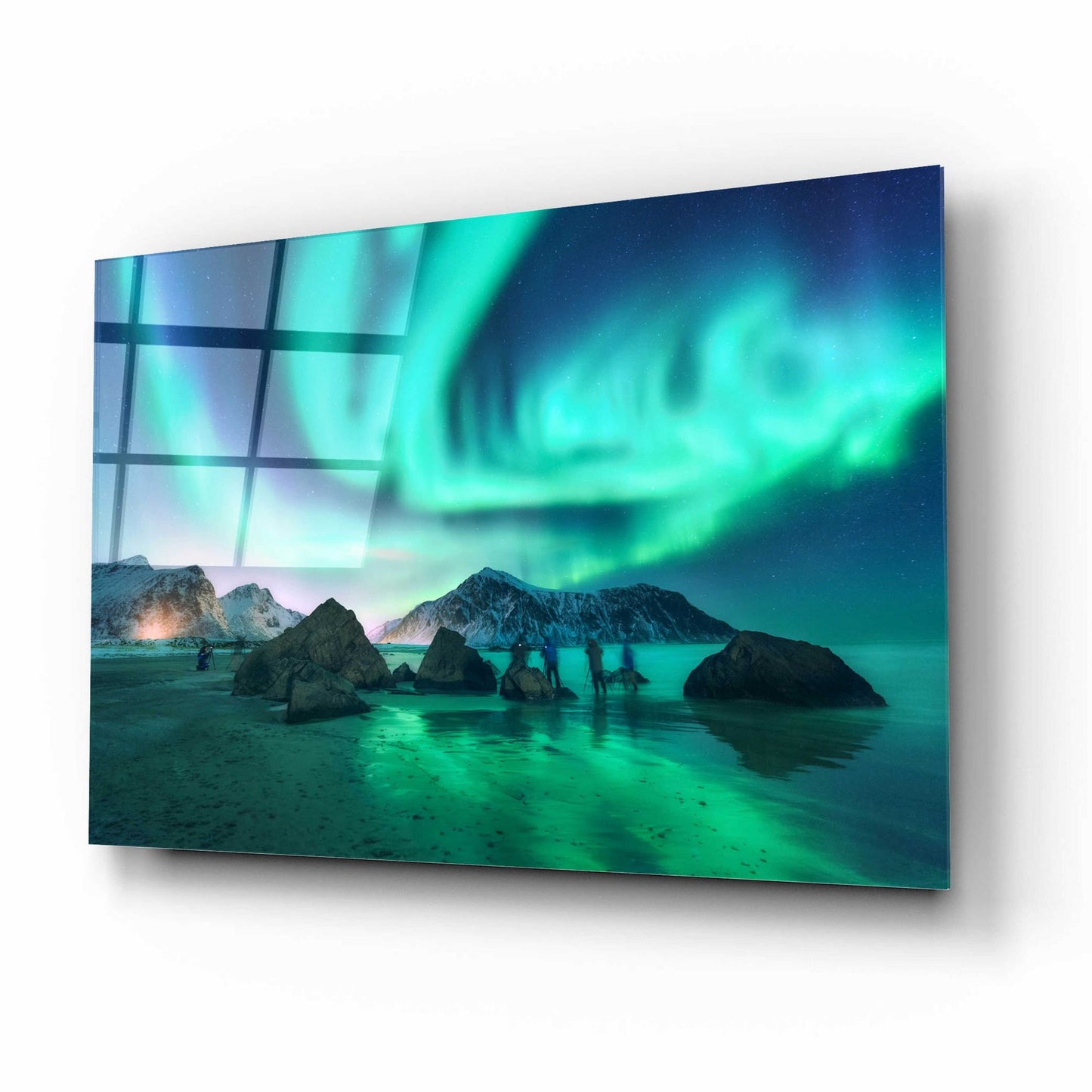 Epic Art 'Green Aurora Borealis And People' by Epic Portfolio, Acrylic Glass Wall Art,16x12