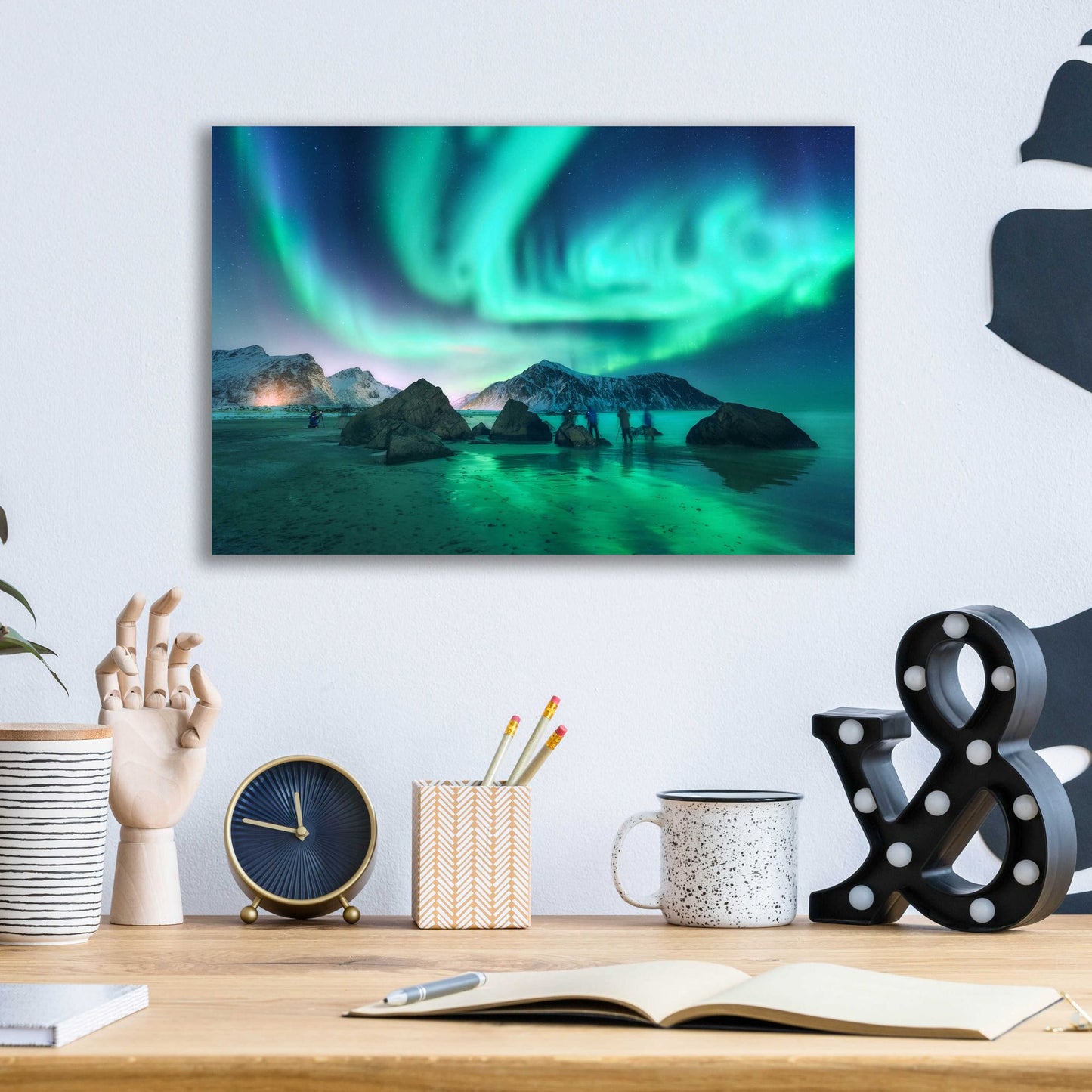 Epic Art 'Green Aurora Borealis And People' by Epic Portfolio, Acrylic Glass Wall Art,16x12