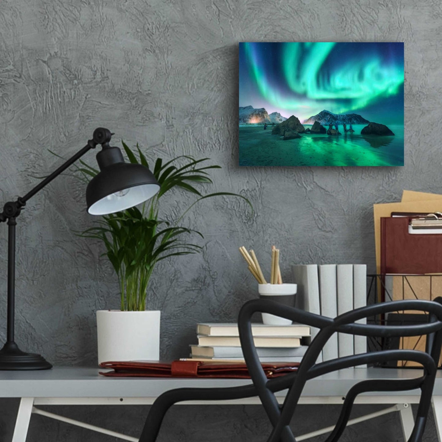 Epic Art 'Green Aurora Borealis And People' by Epic Portfolio, Acrylic Glass Wall Art,16x12