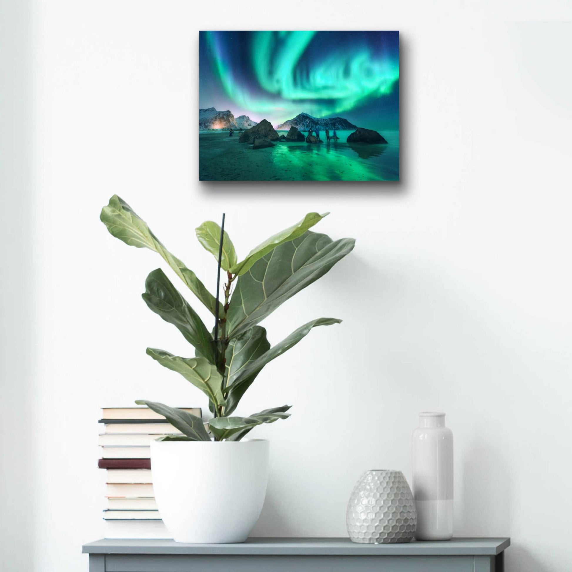 Epic Art 'Green Aurora Borealis And People' by Epic Portfolio, Acrylic Glass Wall Art,16x12