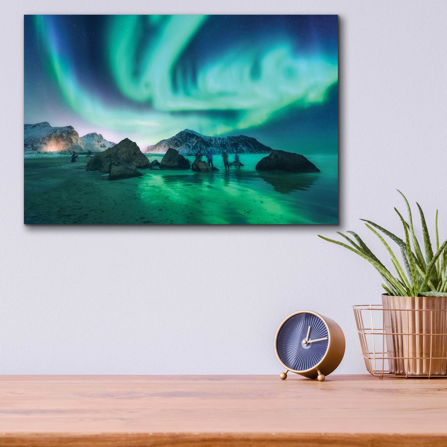 Epic Art 'Green Aurora Borealis And People' by Epic Portfolio, Acrylic Glass Wall Art,16x12