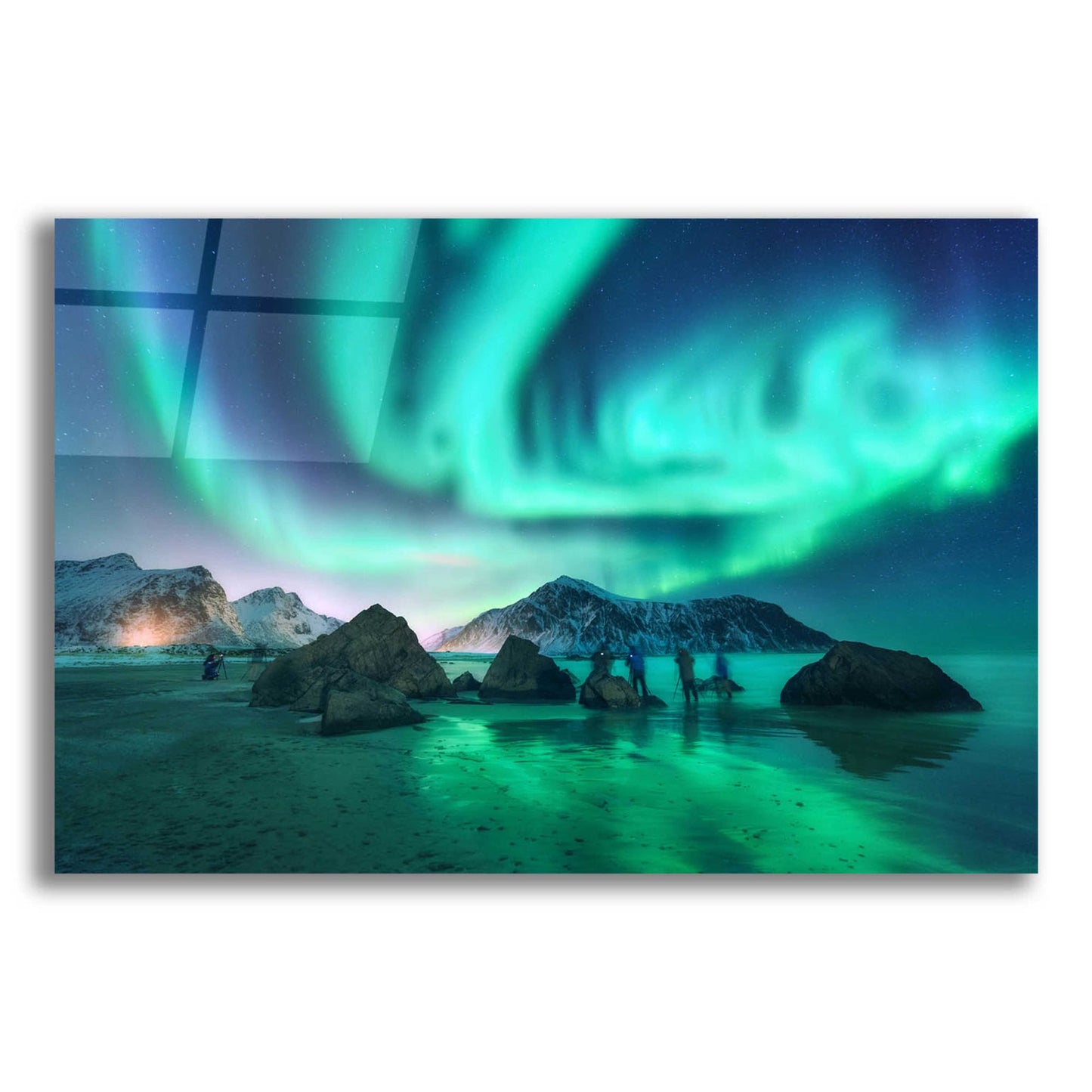 Epic Art 'Green Aurora Borealis And People' by Epic Portfolio, Acrylic Glass Wall Art,16x12